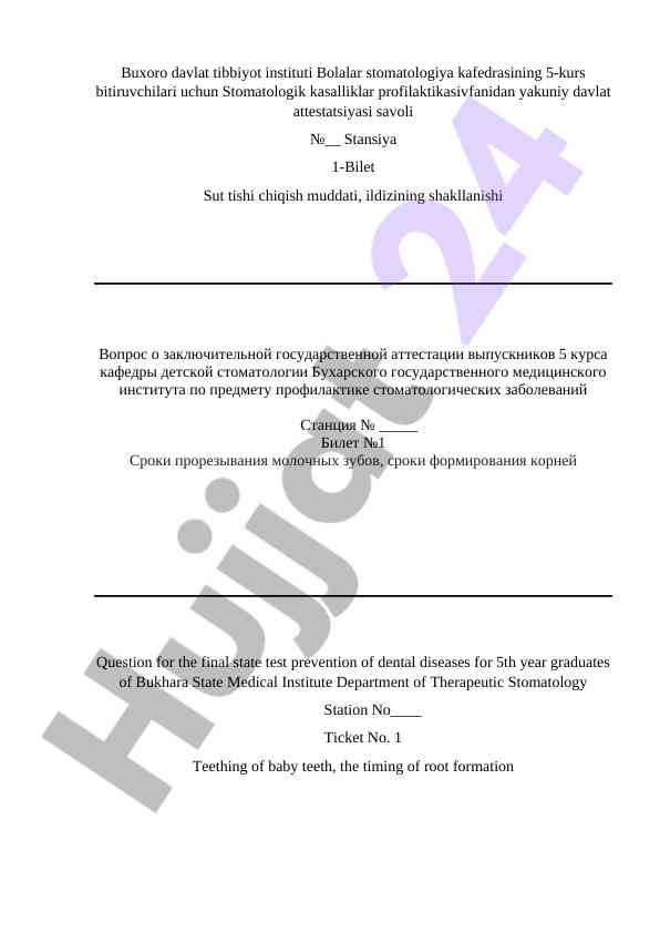Stomatologik kasalliklar profilaktikasi savollari