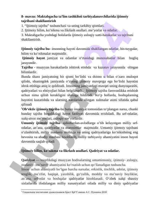 Maktabgacha ta'limda ijtimoiy tajriba tashkiloti