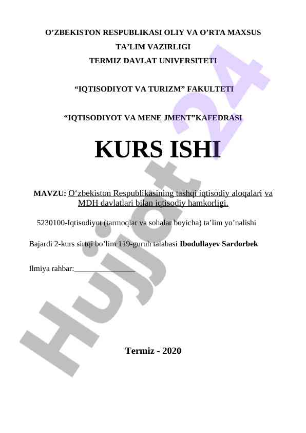 O'zbekiston tashqi iqtisodiy aloqalari va mdh