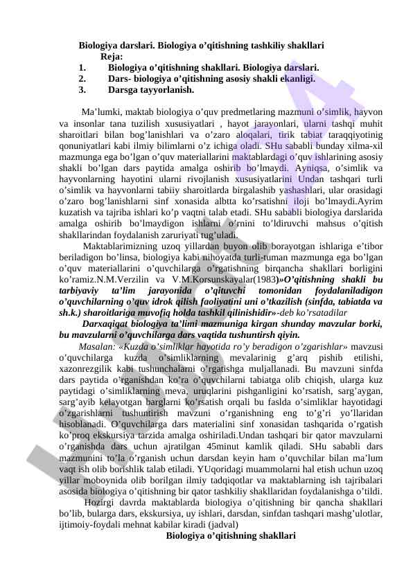 Biologiya o‘qitishning tashkiliy shakllari