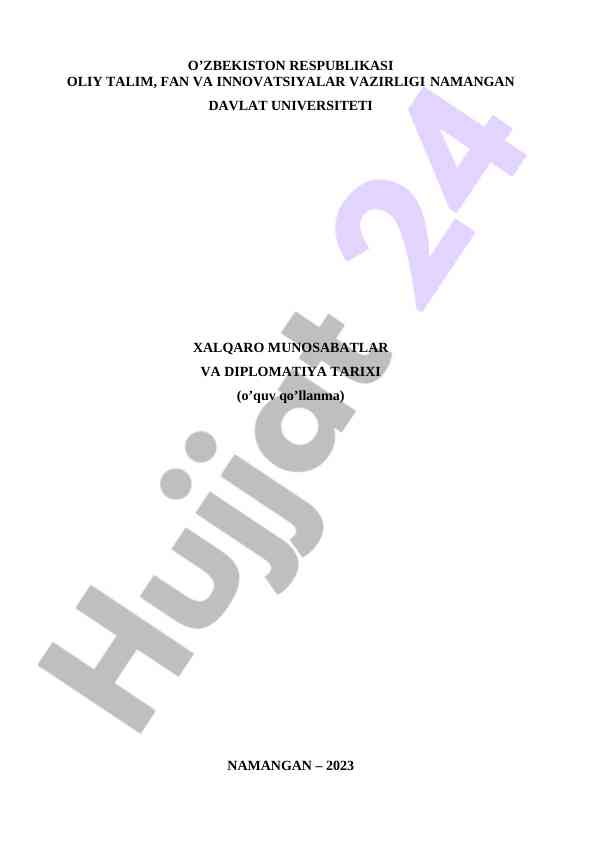 Xalqaro munosabatlar va diplomatiya tarihi o‘quv qo‘llanma