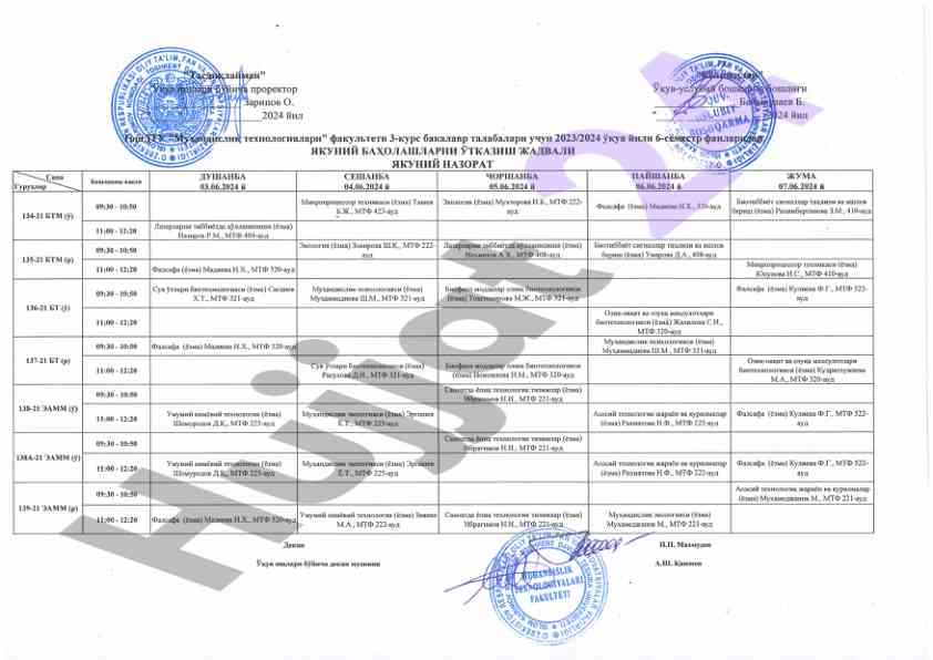 2024 йил укув жадвали бакалавр талабалари учун