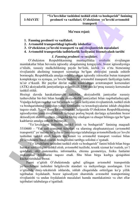Yo’lovchilar tashishni tashkil etish va boshqarish