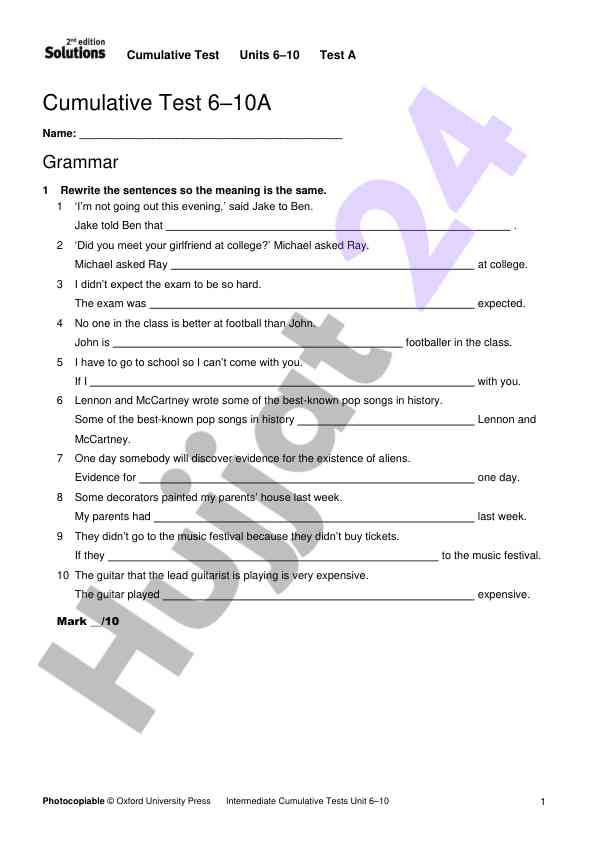 Cumulative test units 6–10 grammar exercises