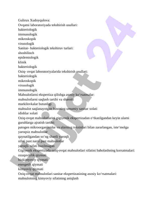Ovqatni laboratoriyada tekshirish usullari