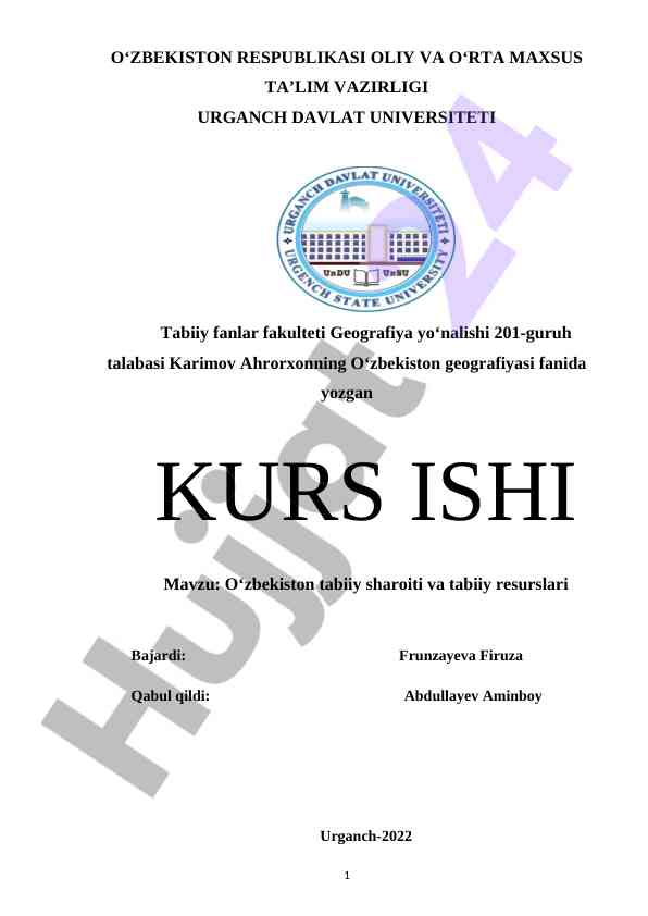 O'zbekiston tabiiy sharoiti va tabiiy resurslari