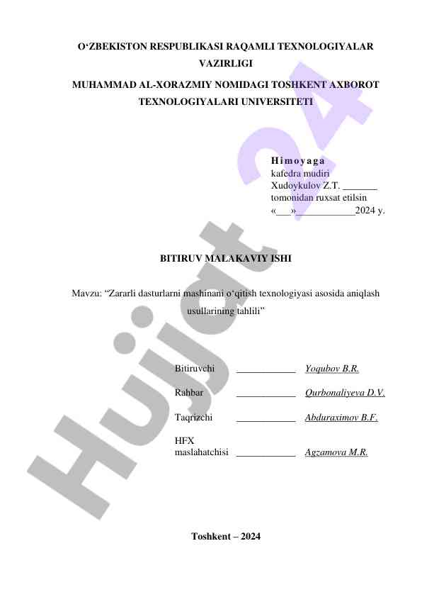 Zararli dasturlarni aniqlash usullari tahlili