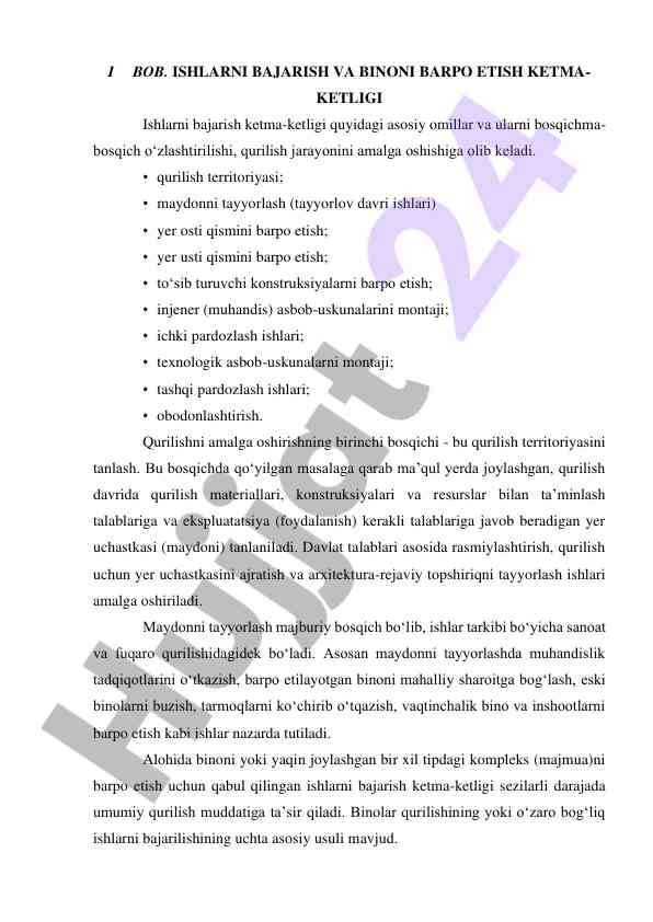 Qurilish jarayoni va bosqichlar tahlili