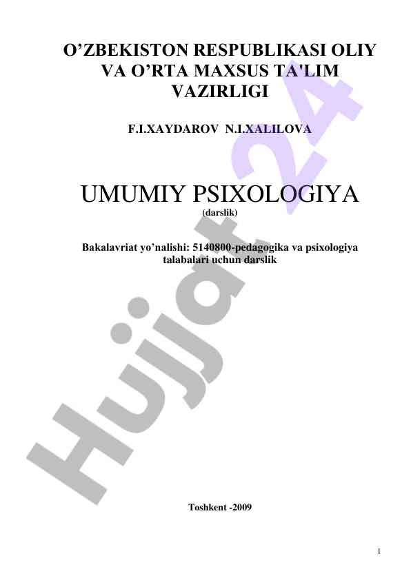 Umumiy psixologiya darsligi va asosiy mavzular