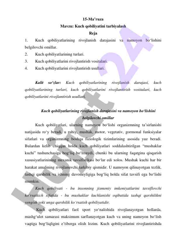 Kuch qobiliyatini tarbiyalash mavzusi bo'yicha ma'ruza