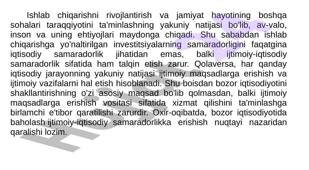 Investitsiyalar va iqtisodiy samaradorlik tahlili