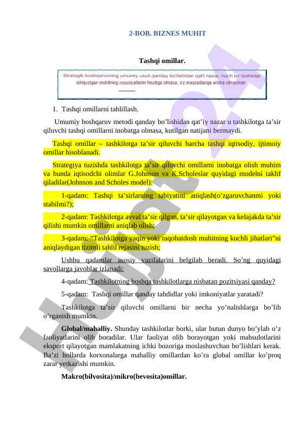 Tashqi omillarni tahlillashda strategiya tuzish