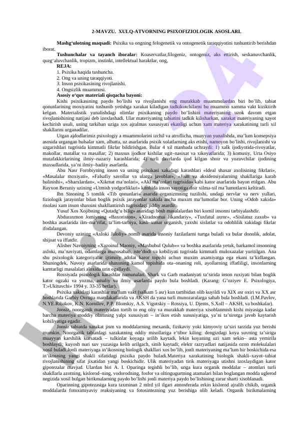 Xulq-atvorning psixofiziologik asoslari