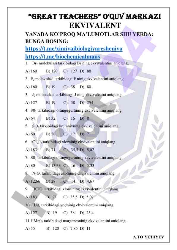 Kimyo ekvivalentlarini aniqlash testi