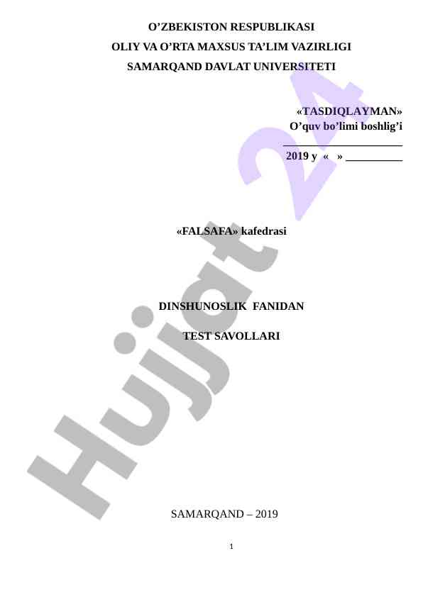 Dinshunoslik fanidan test savollari