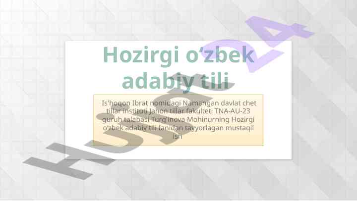 Hozirgi o'zbek adabiy tili: otlarda kelishik tushunchasi