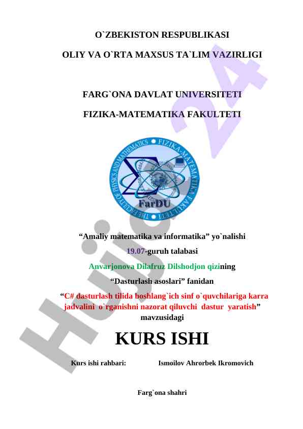 C# dasturlash tilida karra jadvalini o'rganish