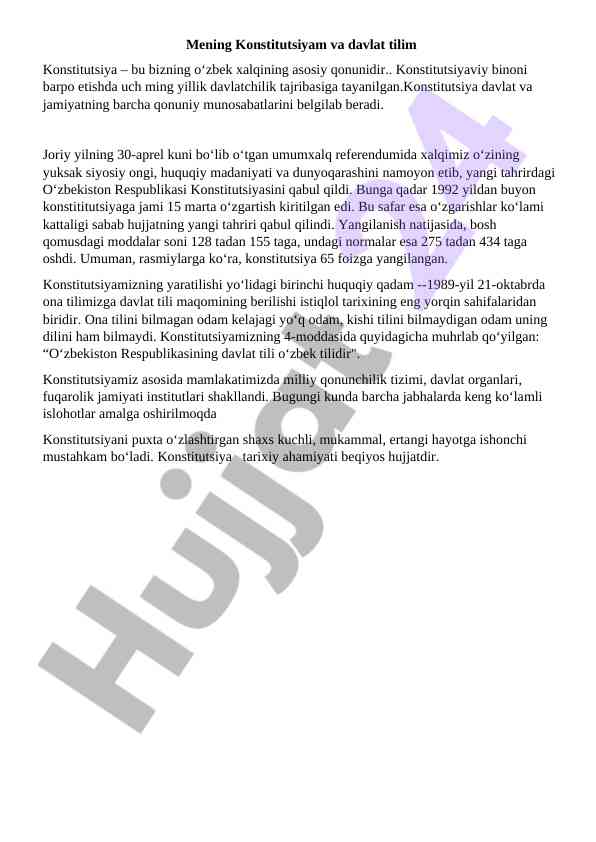 O'zbekiston respublikasi konstitutsiyasining yangi taqdimoti