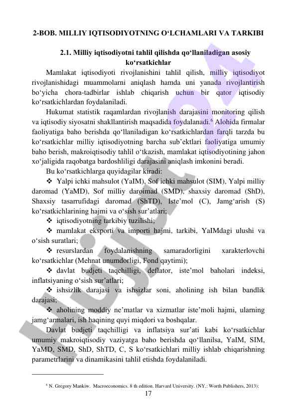 Milliy iqtisodiyot tahlili va asosiy ko‘rsatkichlar