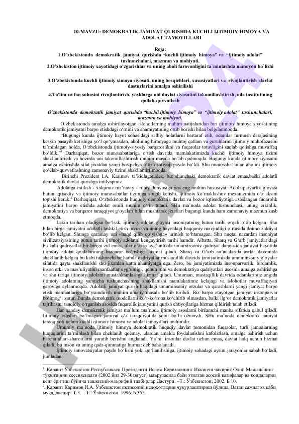 Demokratik jamiyat qurishda ijtimoiy himoya va adolat