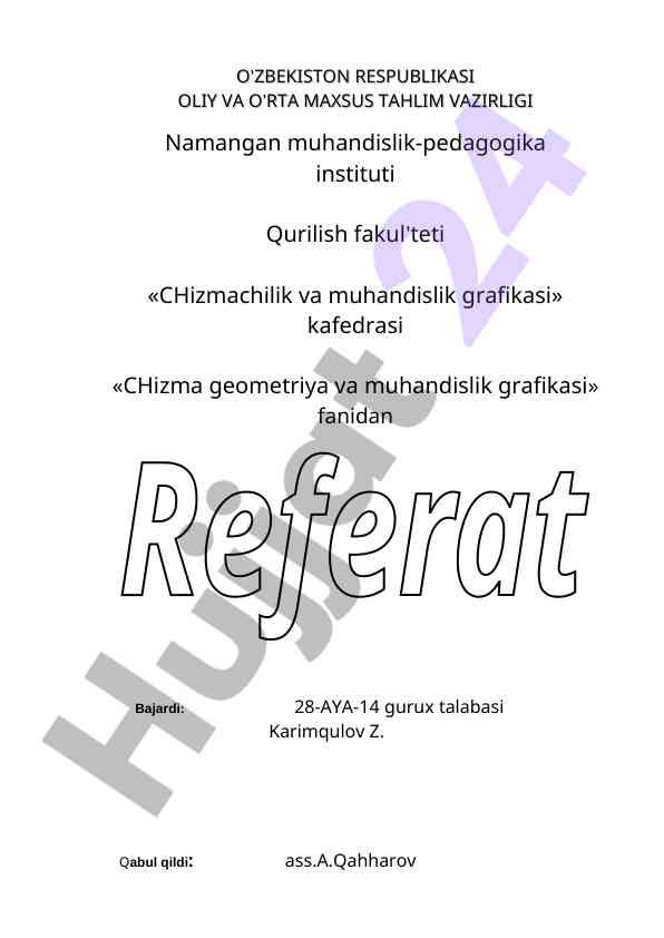Tekisliklar proyeksiyasi va geometrik elementlar