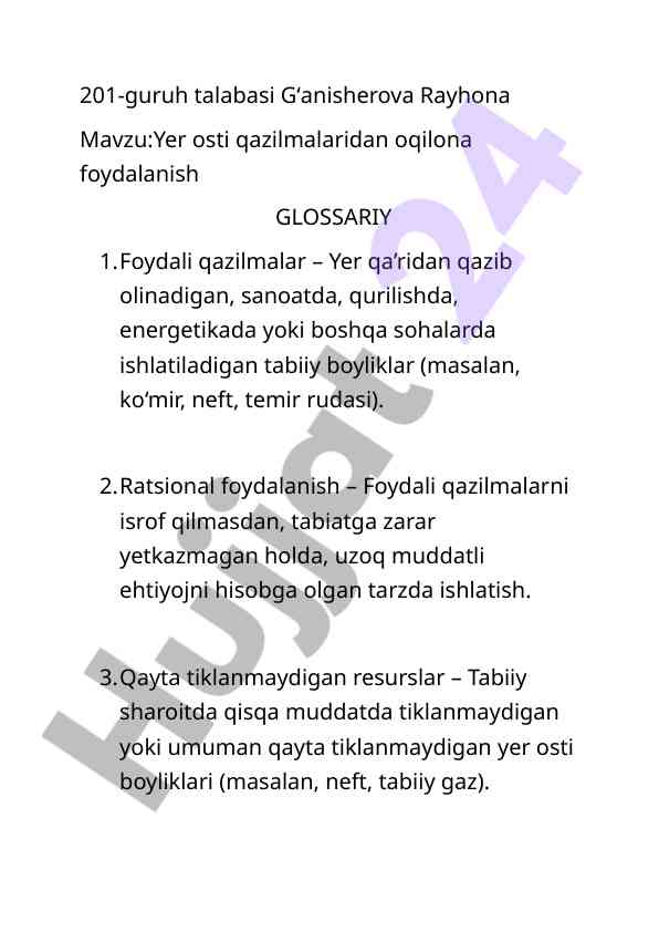 Yer ostida qazilmalaridan oqilona foydalanish
