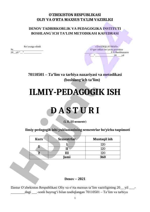 Boshlang‘ich ta’lim metodikasi dasturi