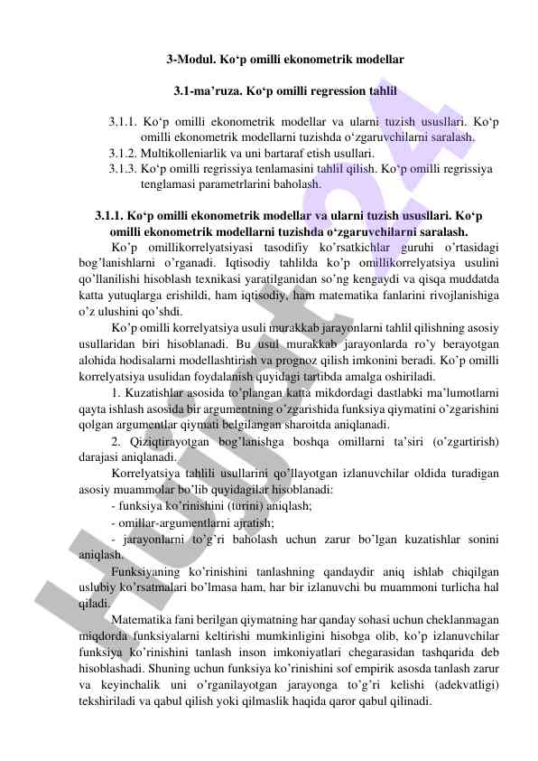 Kop omilli ekonometrik modellar tahlili