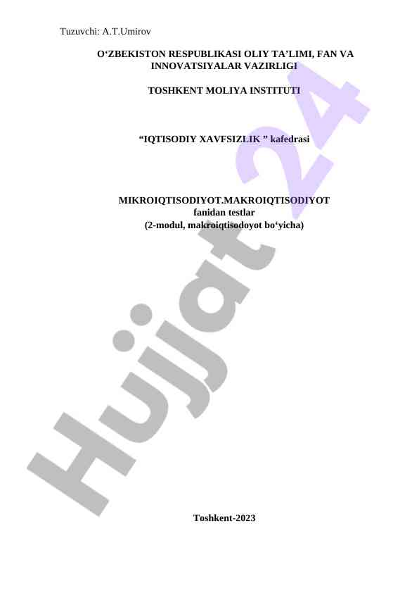 Makroiqtisodiyot fanidan test savollari 2023