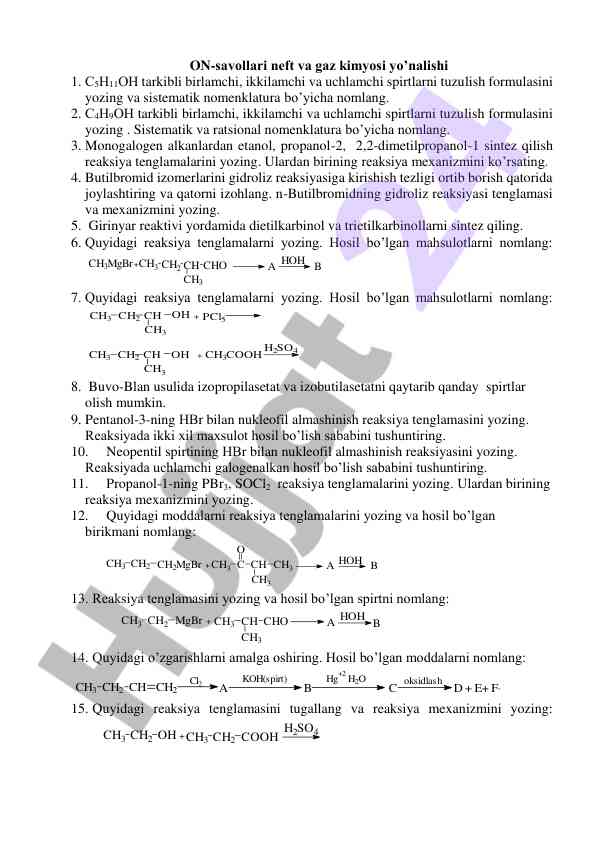 Neft va gaz kimyosi laboratoriya ishlari