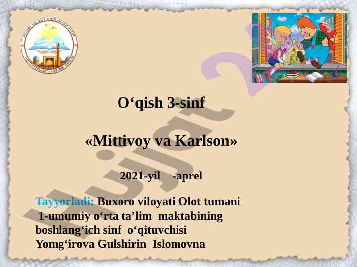 Mittivoy va karlson 3-sinf o‘quv qo‘llanmasi
