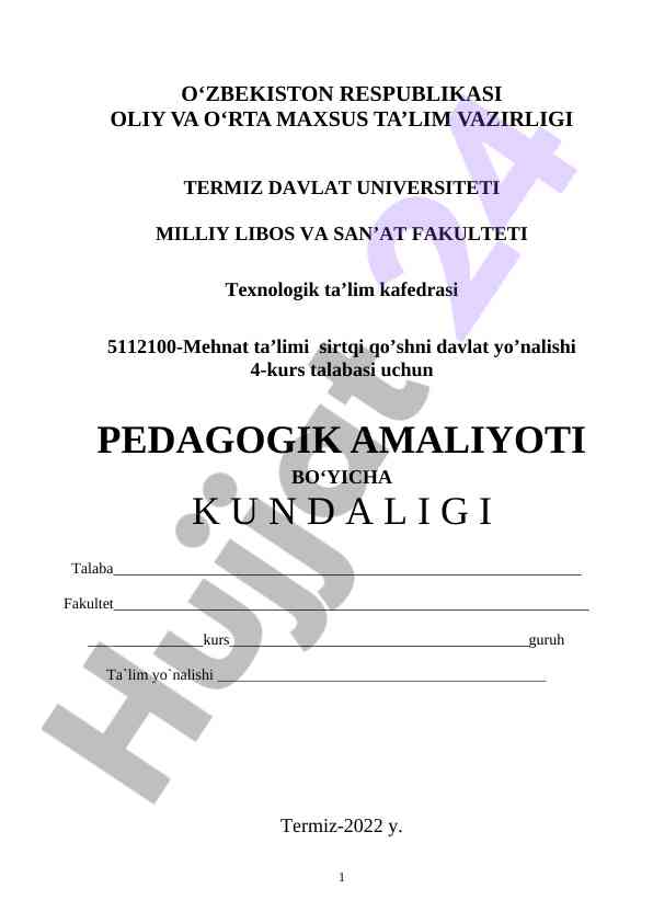 Mehnat ta'limi sirtqi kurs talabalari uchun amaliyot