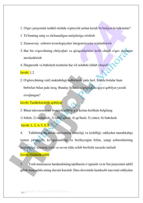 O'quv jarayonini tashkil etish uchun ko'nikmalar