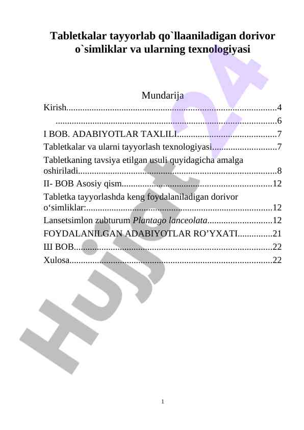 Dorivor O‘simliklar Va Texnologiyalari
