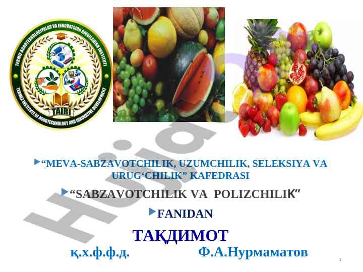 Sabzavotchilik va polizchilik fanidan taqdimot