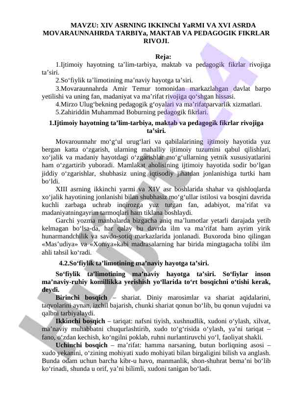 Xiv asr va xvi asrda movaraunnahrlarda pedagogika