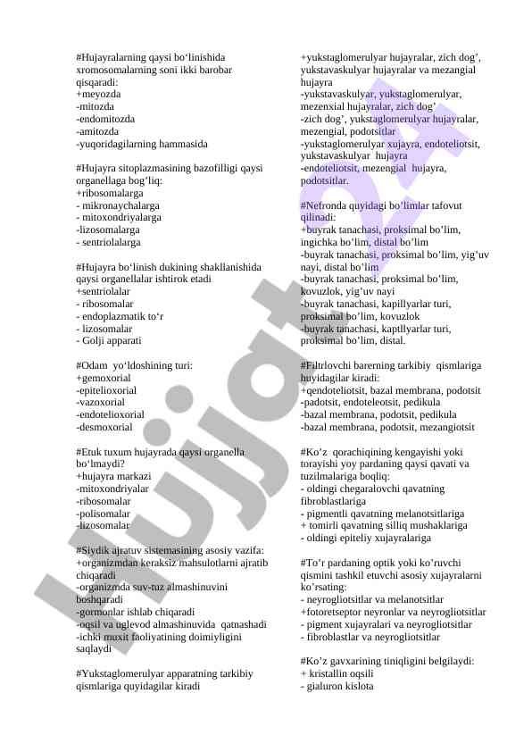 Hujayralarning bo‘linishi va organellalar