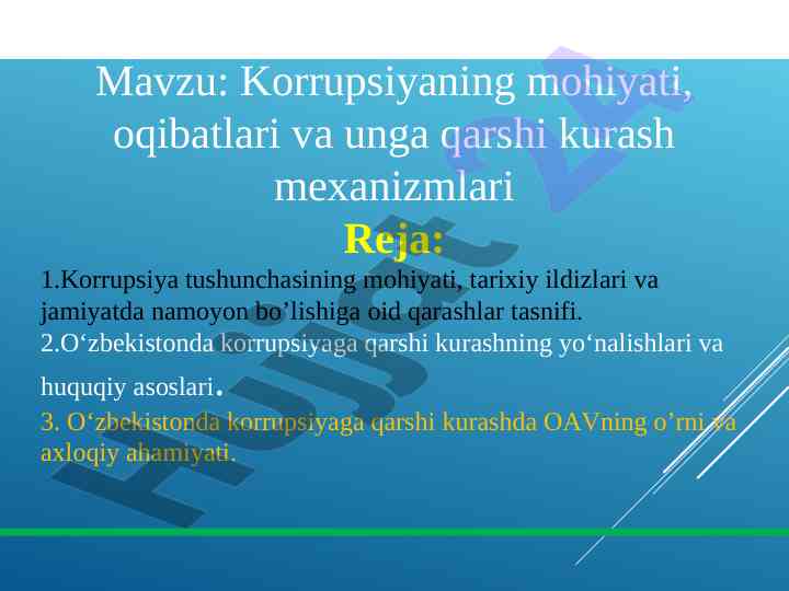 Korrupsiyaning mohiyati va qarshi kurash mexanizmlari