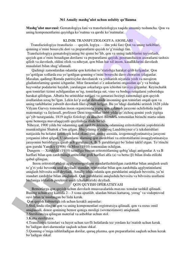 Gematologiya va transfuziologiya uslubiy qo‘llanma