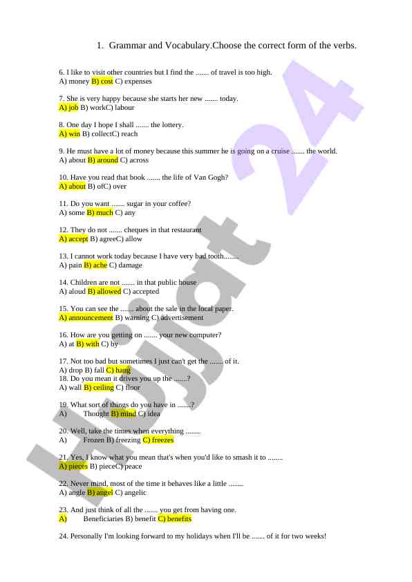 Grammar and vocabulary exercises for language learners