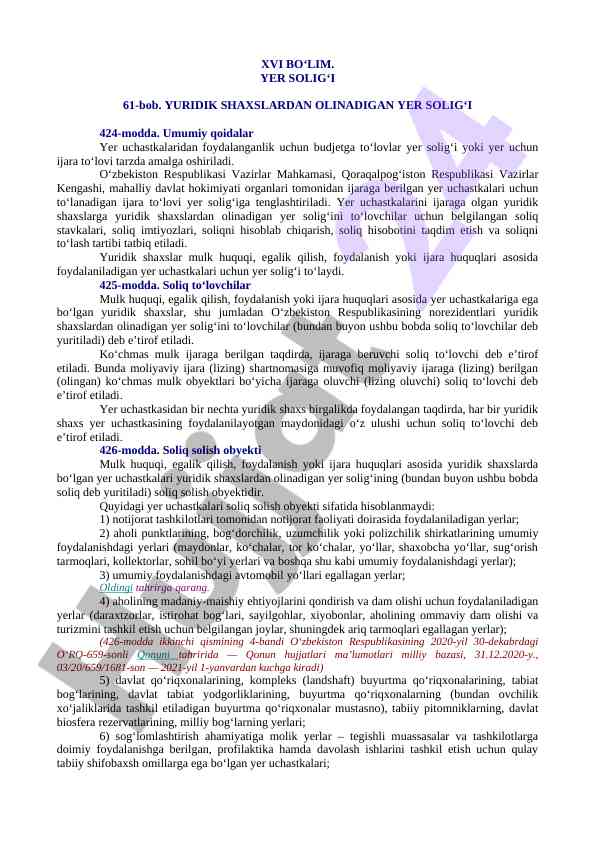 Yer solig‘i to‘g‘risidagi qonunchilik tafsilotlari