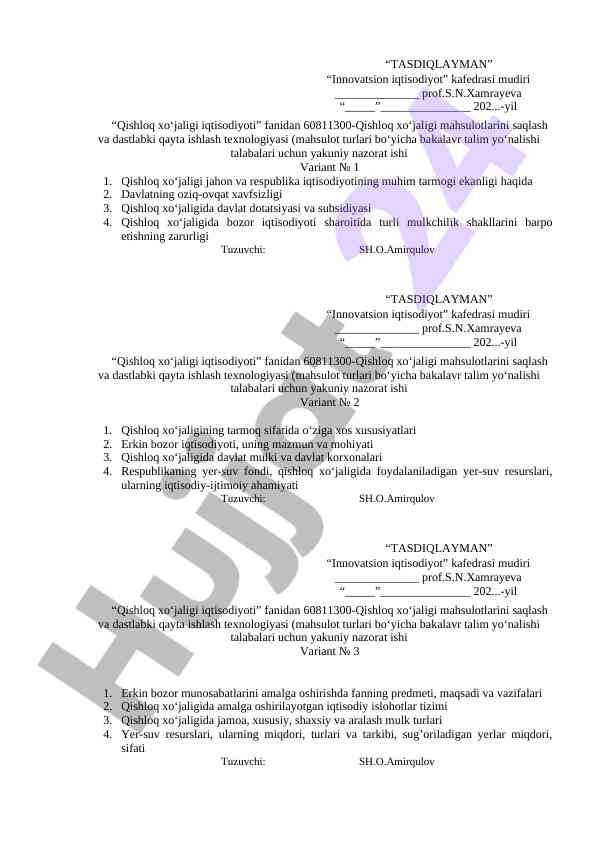 Qishloq xo‘jaligi mahsulotlarini saqlash texnologiyasi