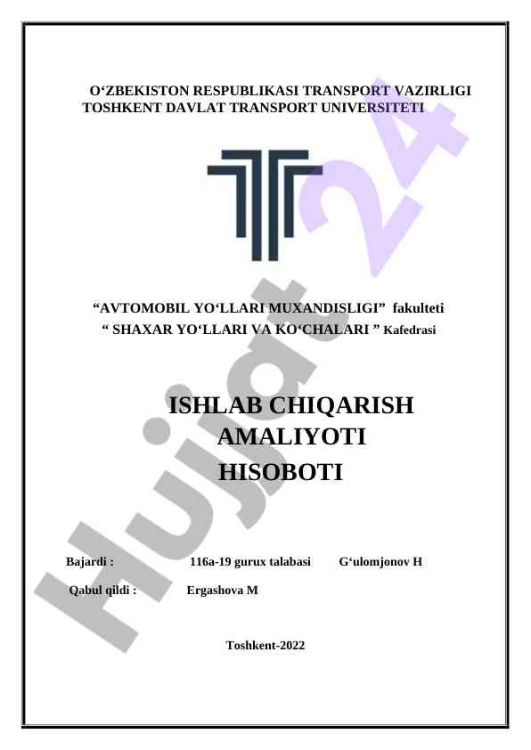 Ishlab chiqarish amaliyoti hisoboti
