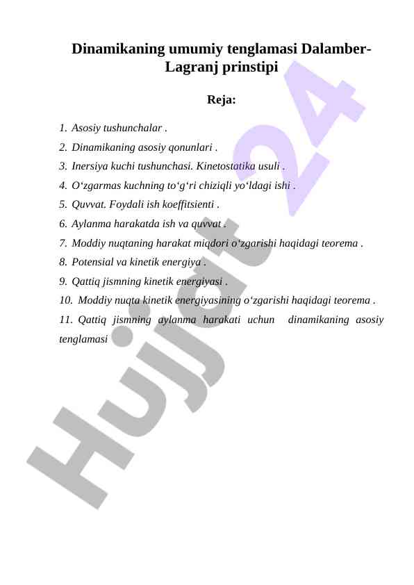 Dinamika asoslari va teoremalari kursi
