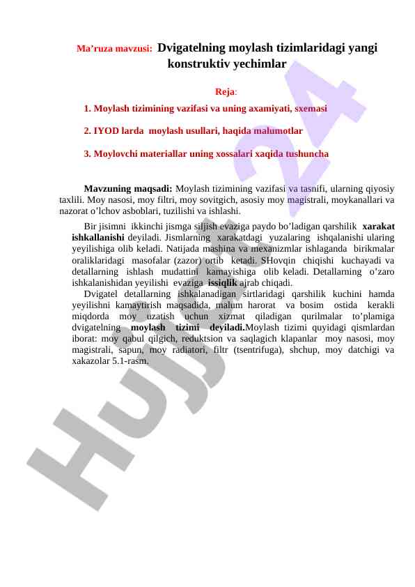Yangi konstruktiv yechimlar moylash tizimlarida
