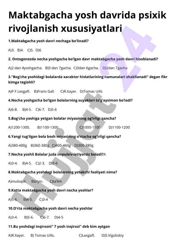 Maktabgacha yosh davrida psixik rivojlanish xususiyatlari