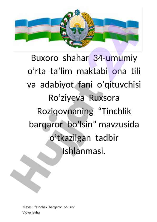 Tinchlik barqaror bo’lsin mavzusida taqdimot
