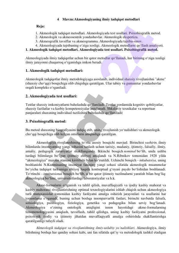 Akmeologiyaning ilmiy tadqiqot metodlari