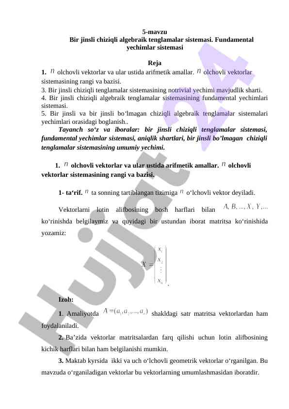 Bir jinsli chiziqli tenglamalar sistemasi