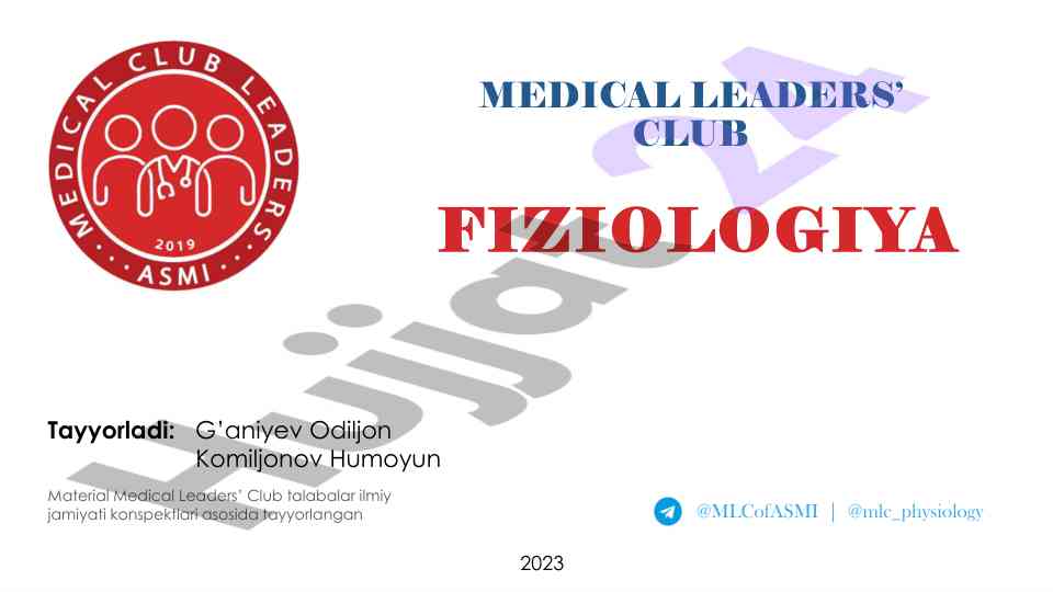 Ayirish sistemasi fiziologiyasi konspektlari 2023
